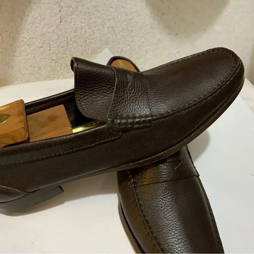 New Sandrino by Sandro Moscoloni Slip On Loafers Shoes 12 Dark Brown Pebble Calf